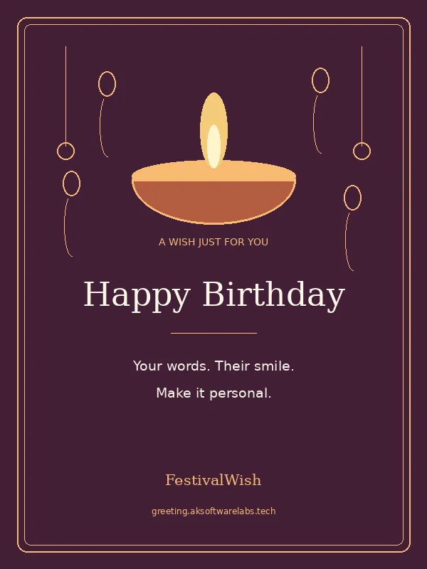 Birthday greeting card preview in the Diya Glow style, with space for a personal message