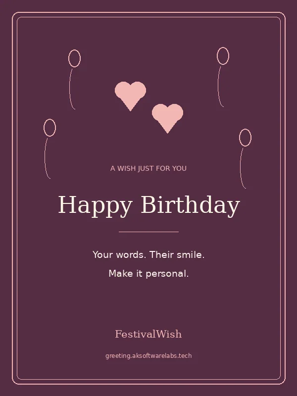 Birthday greeting card preview in the For Love style, with space for a personal message