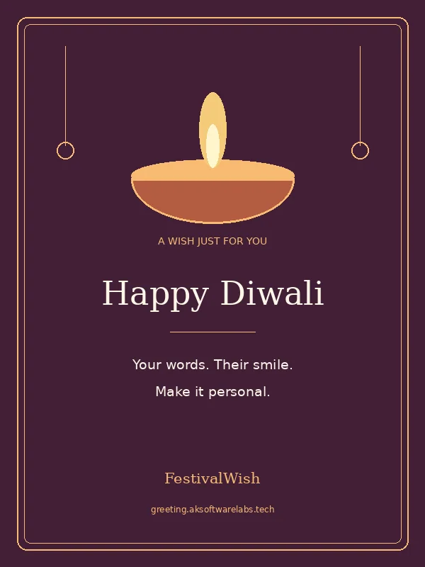 Diwali greeting card preview in the Diya Glow style, with space for a personal message