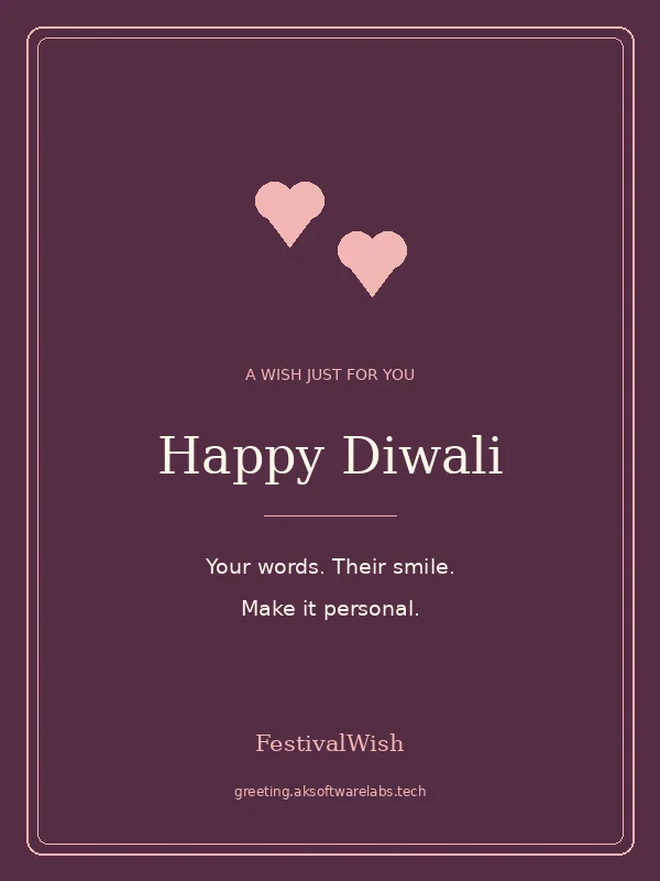 Diwali greeting card preview in the For Love style, with space for a personal message